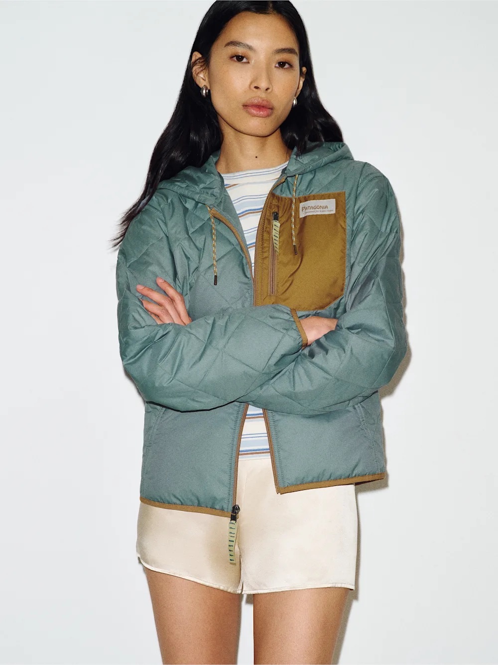Patagonia Women's Diamond Quilted Bomber Hoody Jacket Medium Blue Sage
